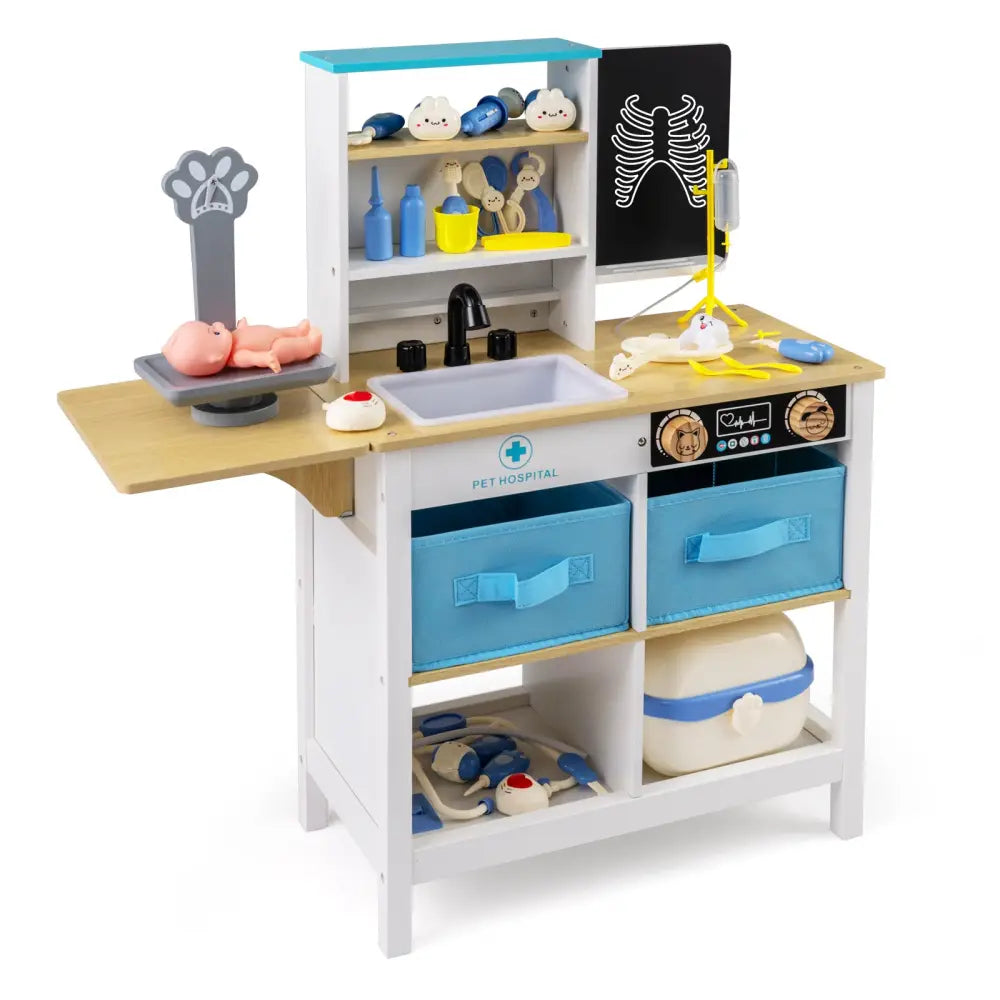 Play Doctor’s Office Wood Medical Center Toy Set with Blackboard-White - White - Play Tents & Playhouse