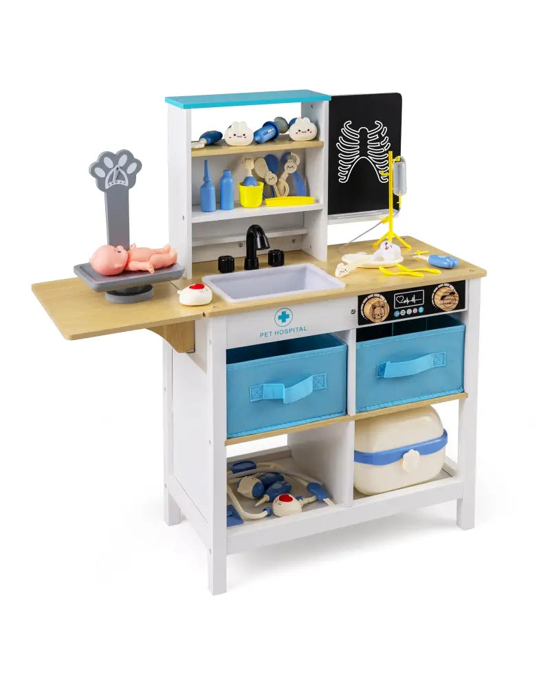 Play Doctor’s Office Wood Medical Center Toy Set with Blackboard-White - White - Play Tents & Playhouse