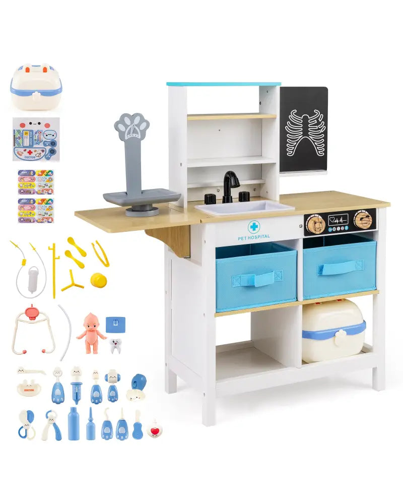 Play Doctor’s Office Wood Medical Center Toy Set with Blackboard-White - White - Play Tents & Playhouse