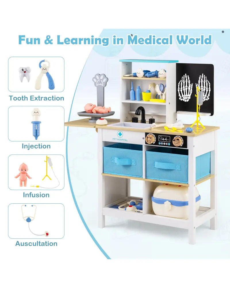 Play Doctor’s Office Wood Medical Center Toy Set with Blackboard-White - White - Play Tents & Playhouse
