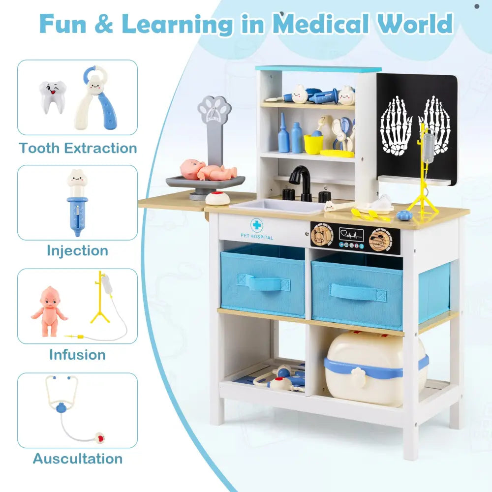 Play Doctor’s Office Wood Medical Center Toy Set with Blackboard-White - White - Play Tents & Playhouse