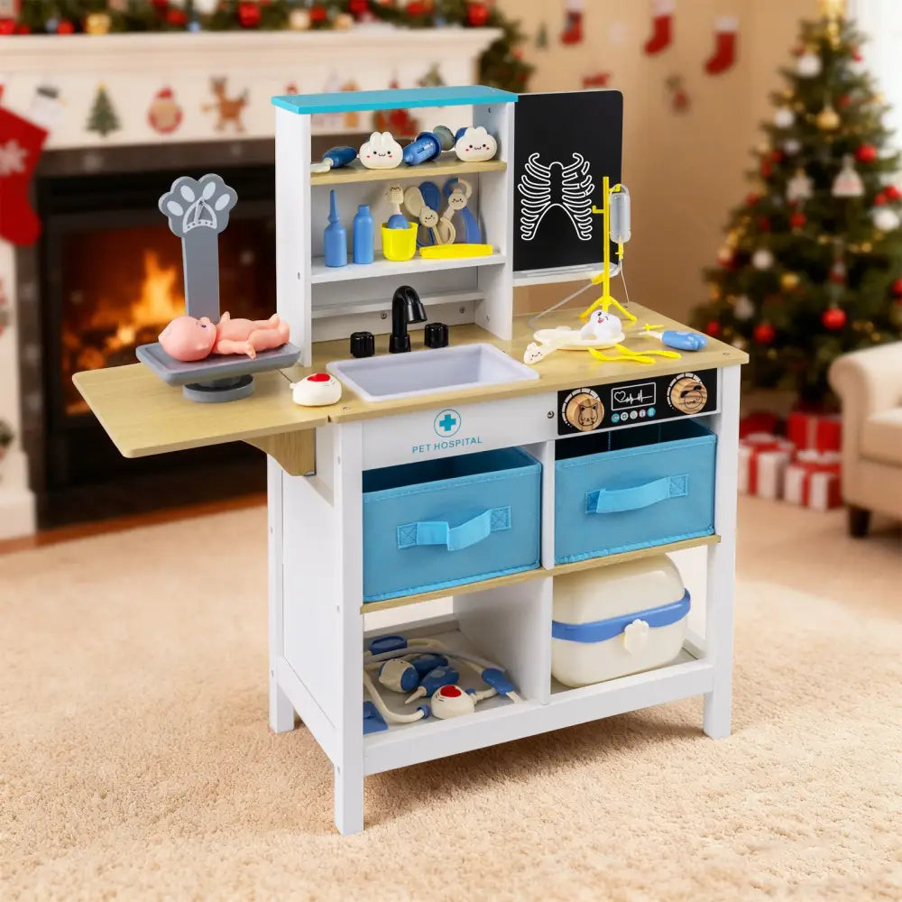 Play Doctor’s Office Wood Medical Center Toy Set with Blackboard-White - White - Play Tents & Playhouse
