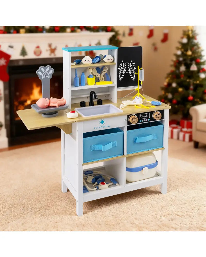 Play Doctor’s Office Wood Medical Center Toy Set with Blackboard-White - White - Play Tents & Playhouse