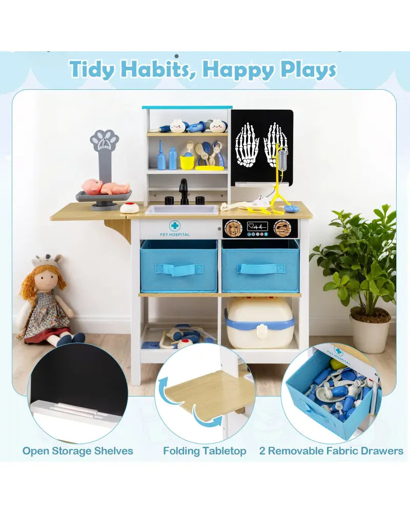Play Doctor’s Office Wood Medical Center Toy Set with Blackboard-White - White - Play Tents & Playhouse