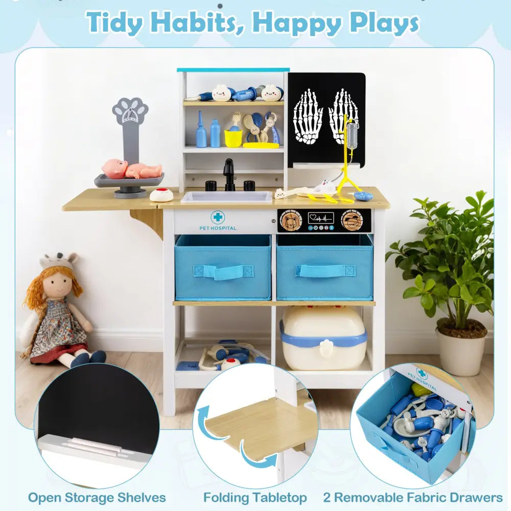 Play Doctor’s Office Wood Medical Center Toy Set with Blackboard-White - White - Play Tents & Playhouse