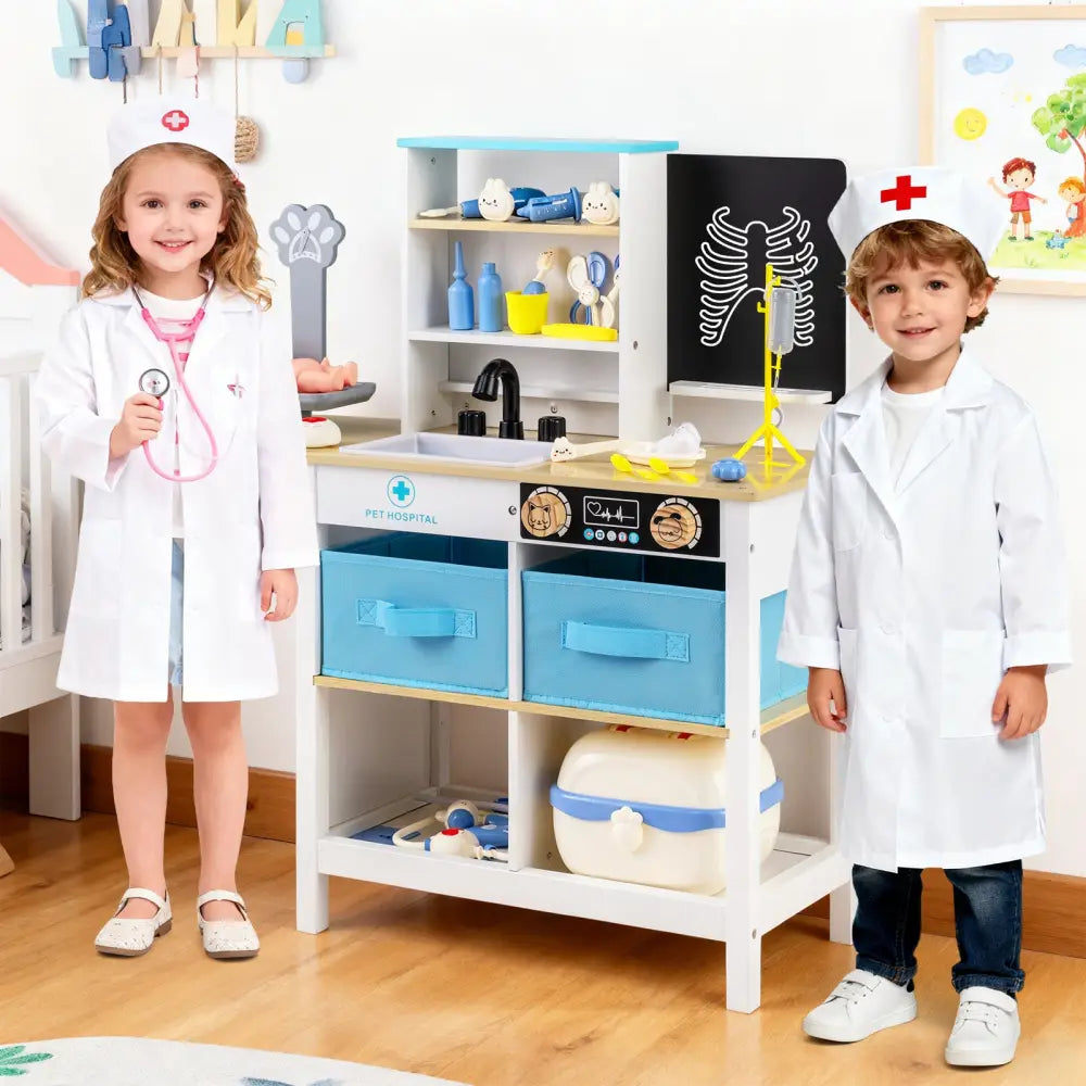Play Doctor’s Office Wood Medical Center Toy Set with Blackboard-White - White - Play Tents & Playhouse