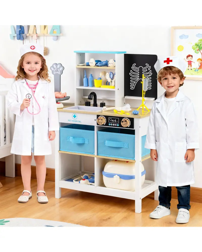 Play Doctor’s Office Wood Medical Center Toy Set with Blackboard-White - White - Play Tents & Playhouse