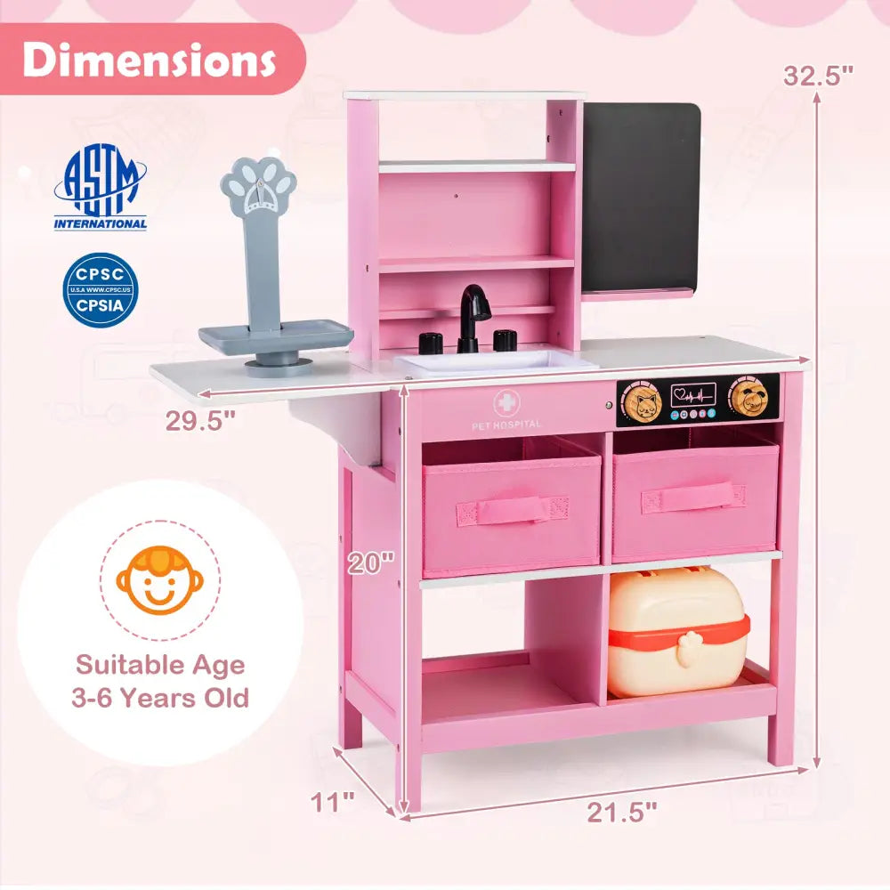 Play Doctor’s Office Wood Medical Center Toy Set with Blackboard-Pink - Pink - Play Tents & Playhouse