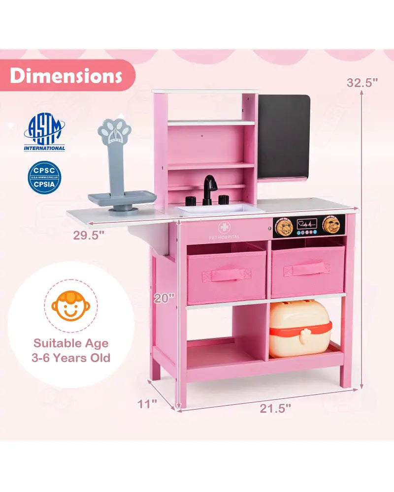 Play Doctor’s Office Wood Medical Center Toy Set with Blackboard-Pink - Pink - Play Tents & Playhouse