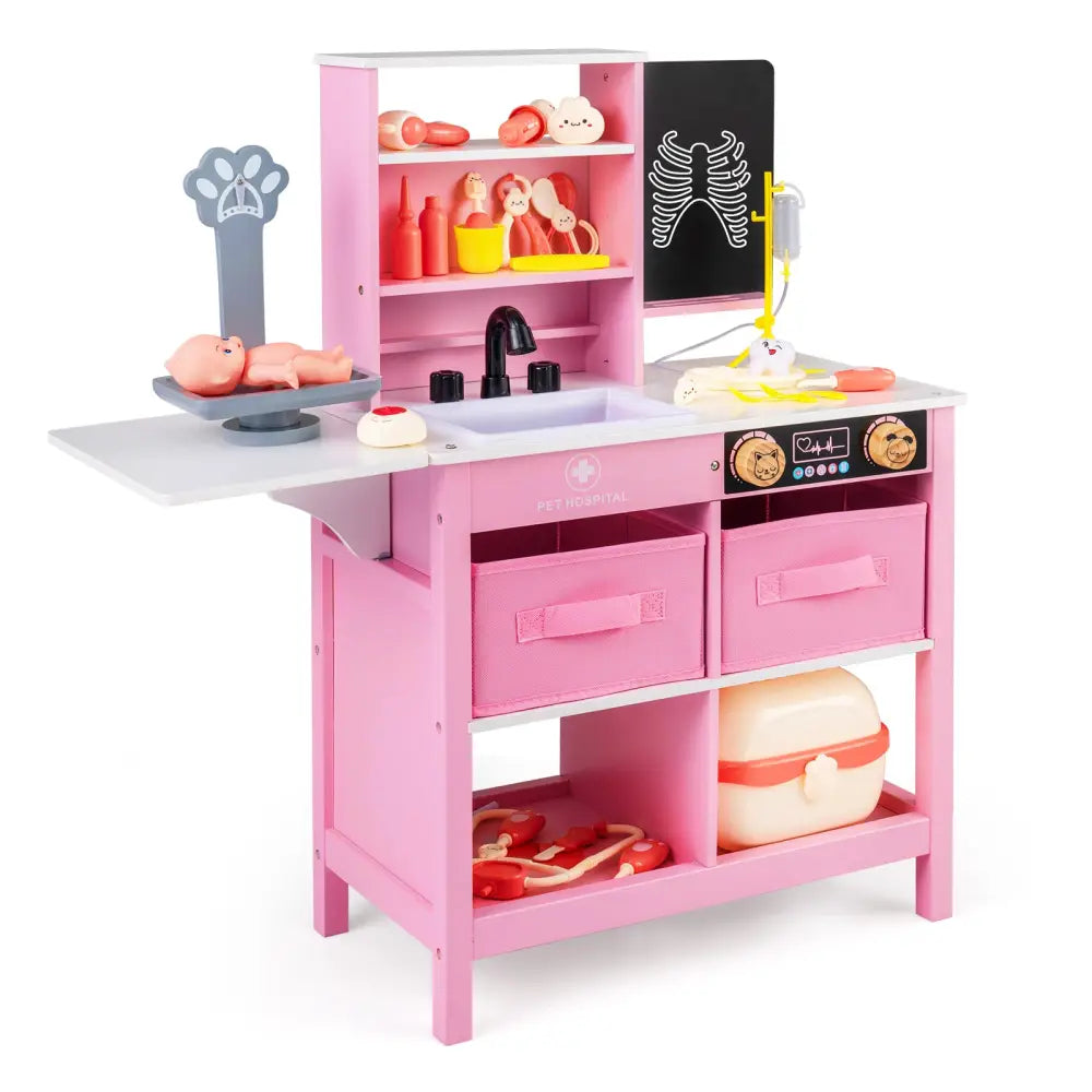 Play Doctor’s Office Wood Medical Center Toy Set with Blackboard-Pink - Pink - Play Tents & Playhouse