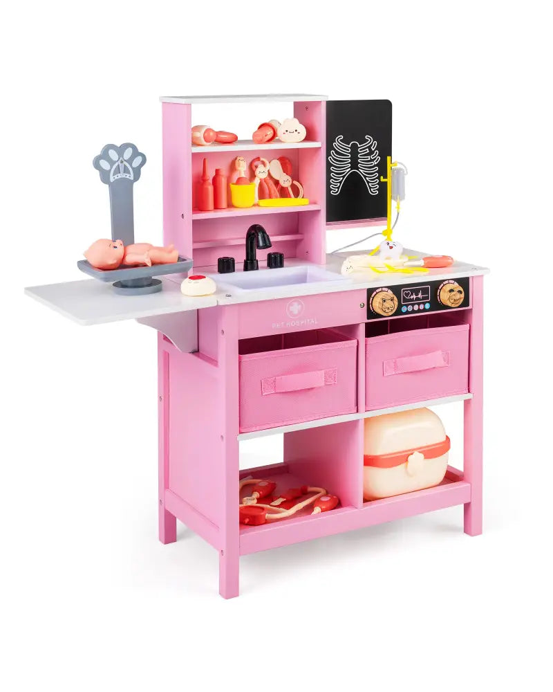 Play Doctor’s Office Wood Medical Center Toy Set with Blackboard-Pink - Pink - Play Tents & Playhouse