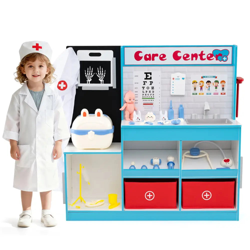Play Doctor’s Office Wood Medical Center Toy Set with Examine Region-Blue - Blue - Play Kitchen Sets