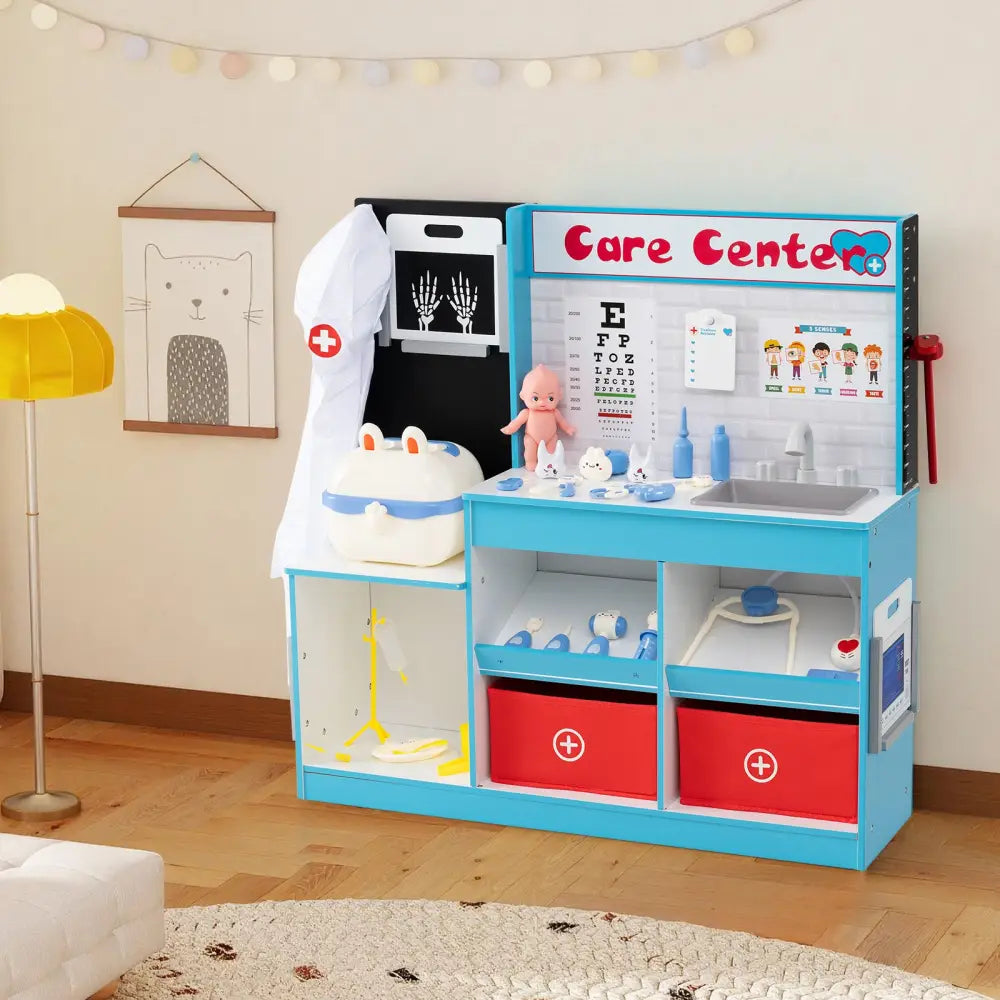 Play Doctor’s Office Wood Medical Center Toy Set with Examine Region-Blue - Blue - Play Kitchen Sets