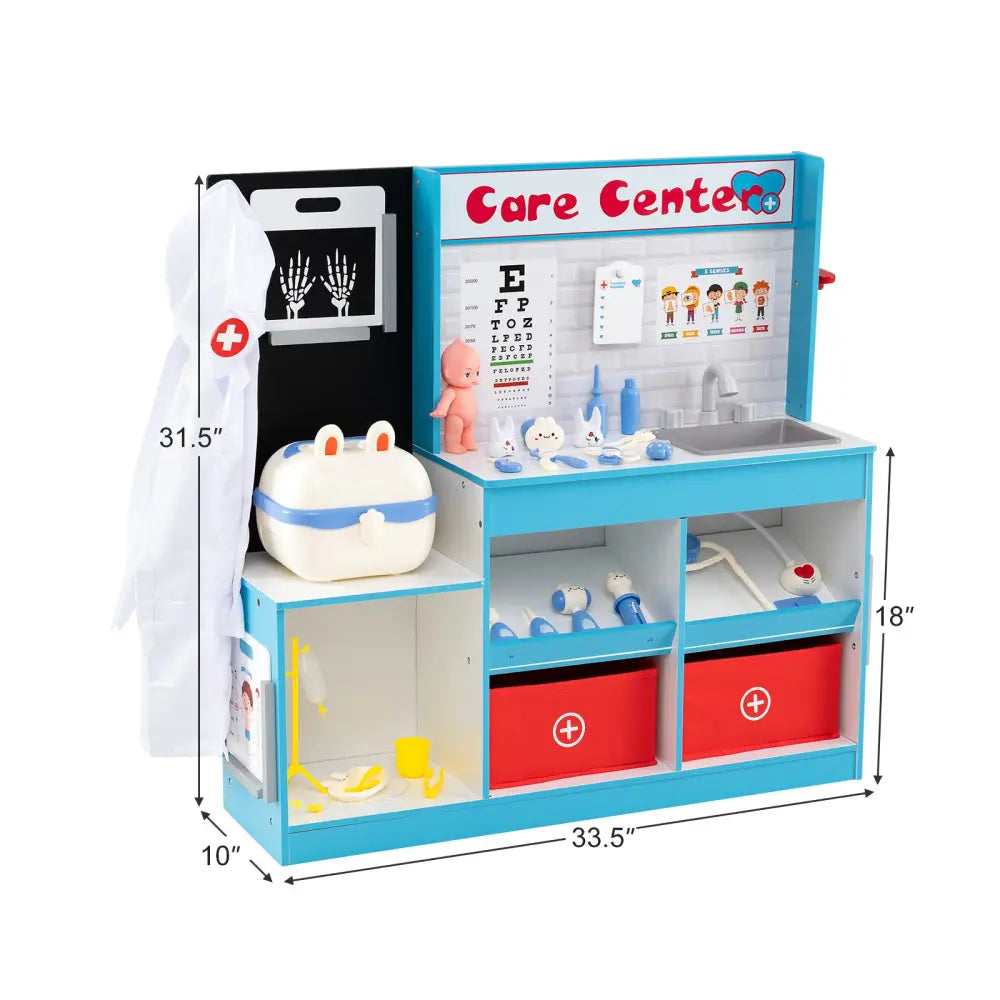 Play Doctor’s Office Wood Medical Center Toy Set with Examine Region-Blue - Blue - Play Kitchen Sets