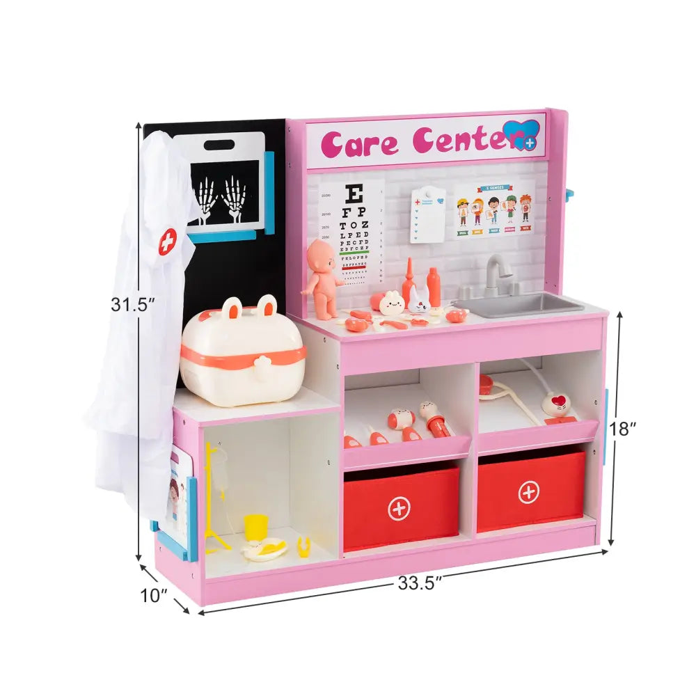 Play Doctor’s Office Wood Medical Center Toy Set with Examine Region-Pink - Pink - Play Kitchen Sets