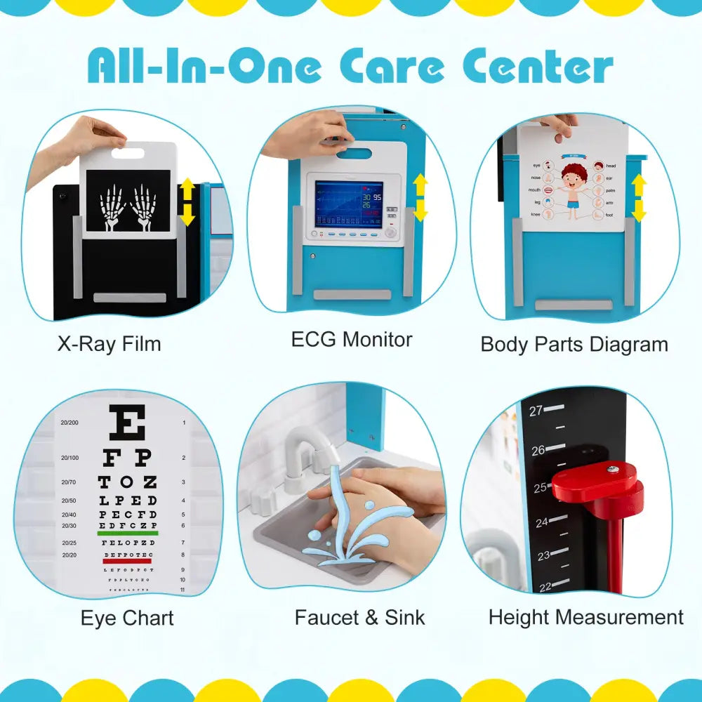 Play Doctor’s Office Wood Medical Center Toy Set with Examine Region-Blue - Blue - Play Kitchen Sets