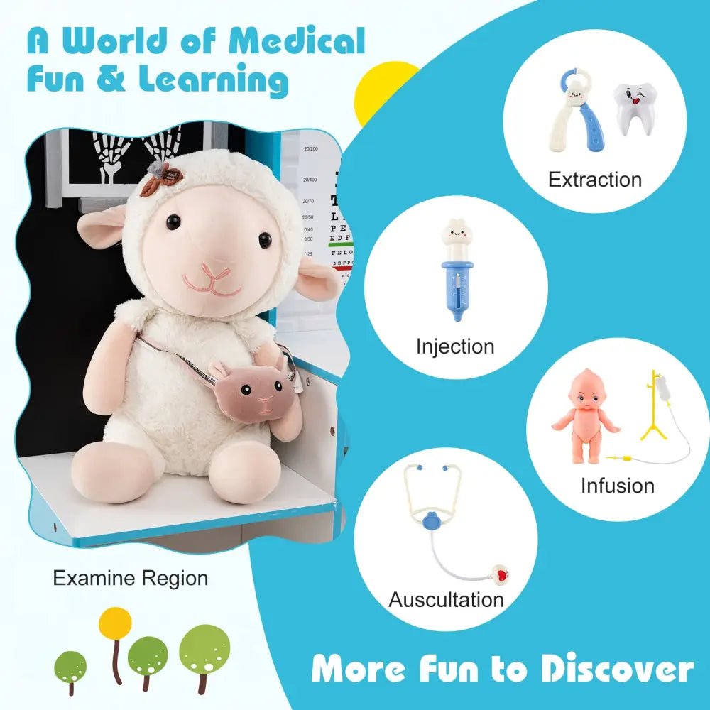 Play Doctor’s Office Wood Medical Center Toy Set with Examine Region-Blue - Blue - Play Kitchen Sets