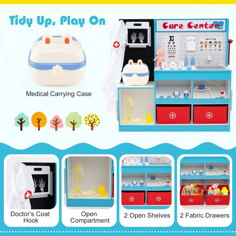 Play Doctor’s Office Wood Medical Center Toy Set with Examine Region-Blue - Blue - Play Kitchen Sets