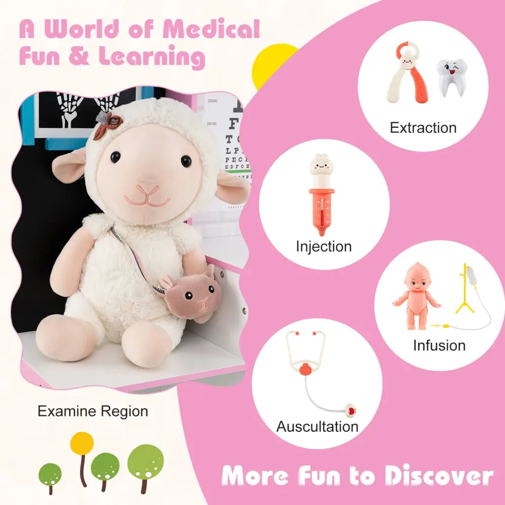 Play Doctor’s Office Wood Medical Center Toy Set with Examine Region-Pink - Pink - Play Kitchen Sets
