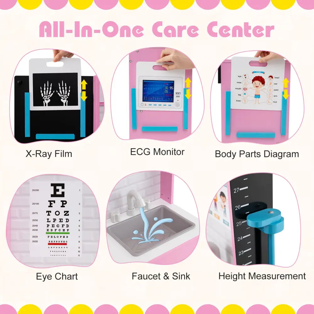Play Doctor’s Office Wood Medical Center Toy Set with Examine Region-Pink - Pink - Play Kitchen Sets