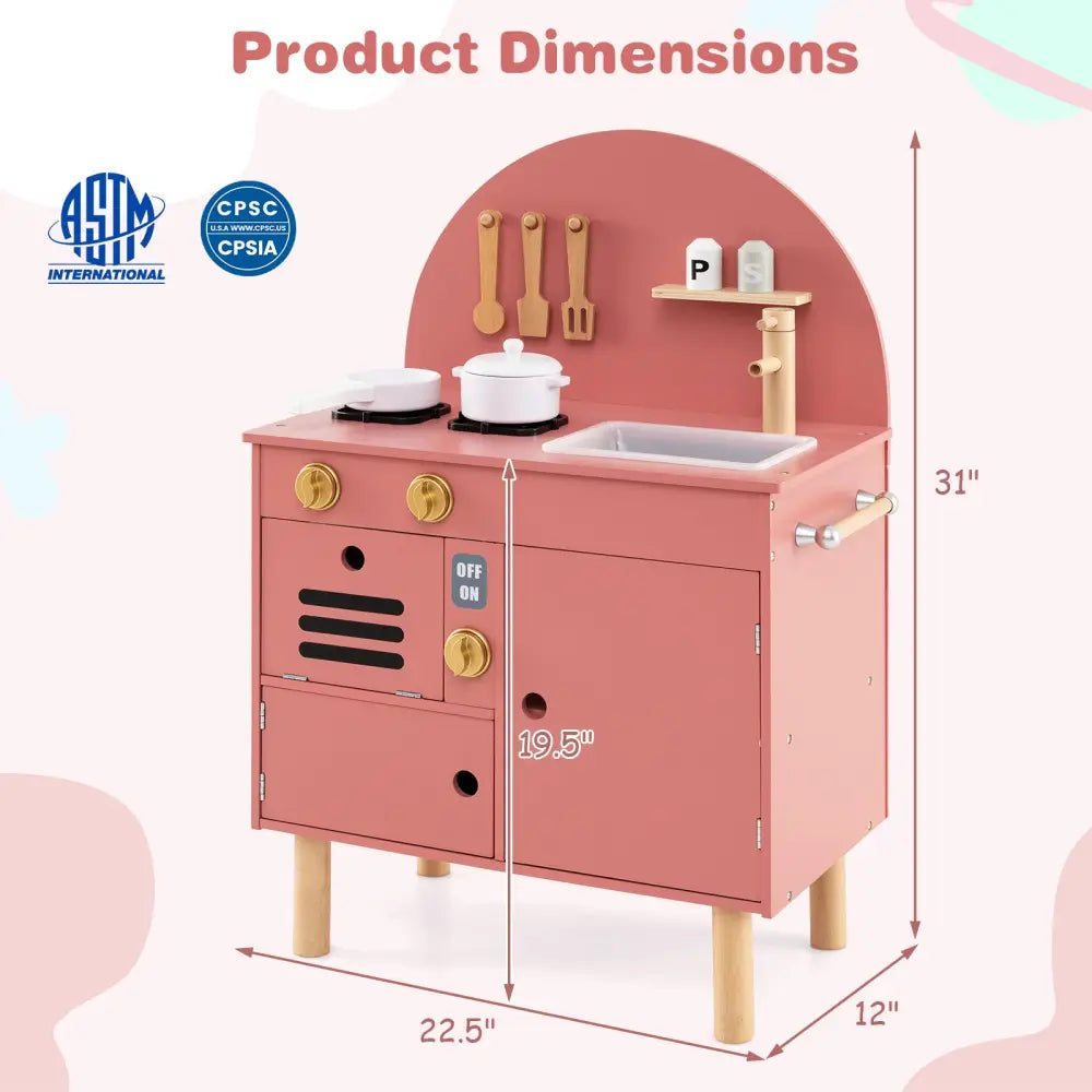 Play Kitchen for Kids Wooden Kitchen Playset with Stoves Faucet Sink Microwave and Oven-Pink - Pink - Play Kitchen Sets