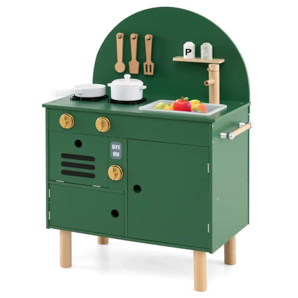 Play Kitchen for Kids Wooden Kitchen Playset with Stoves Faucet Sink Microwave and Oven - Green - Oasis Home Essentials