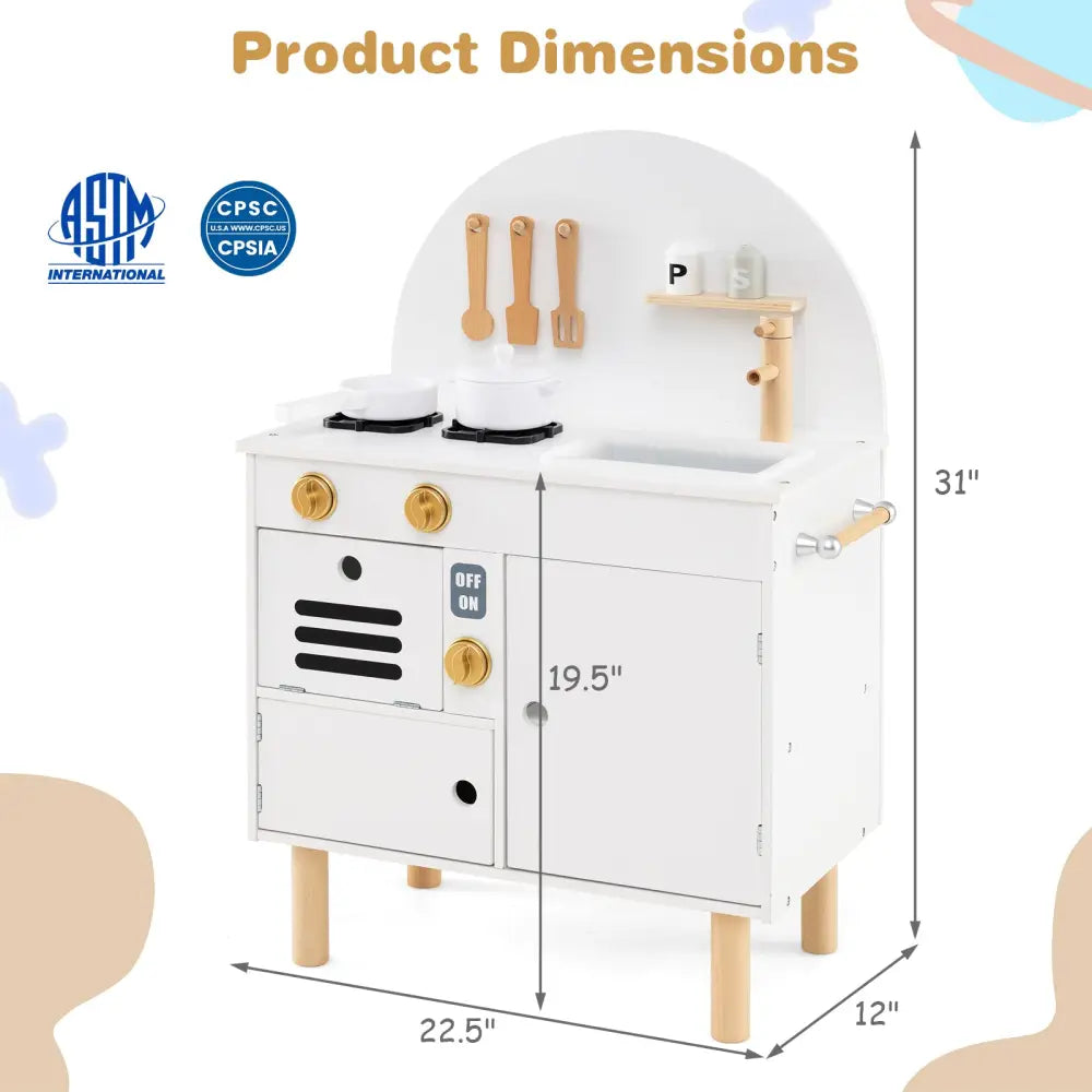 Play Kitchen for Kids Wooden Kitchen Playset with Stoves Faucet Sink Microwave and Oven-White - White - Play Kitchen