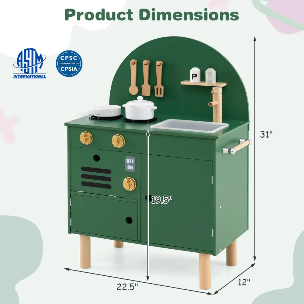 Play Kitchen for Kids Wooden Kitchen Playset with Stoves Faucet Sink Microwave and Oven-Green - Green - Play Kitchen
