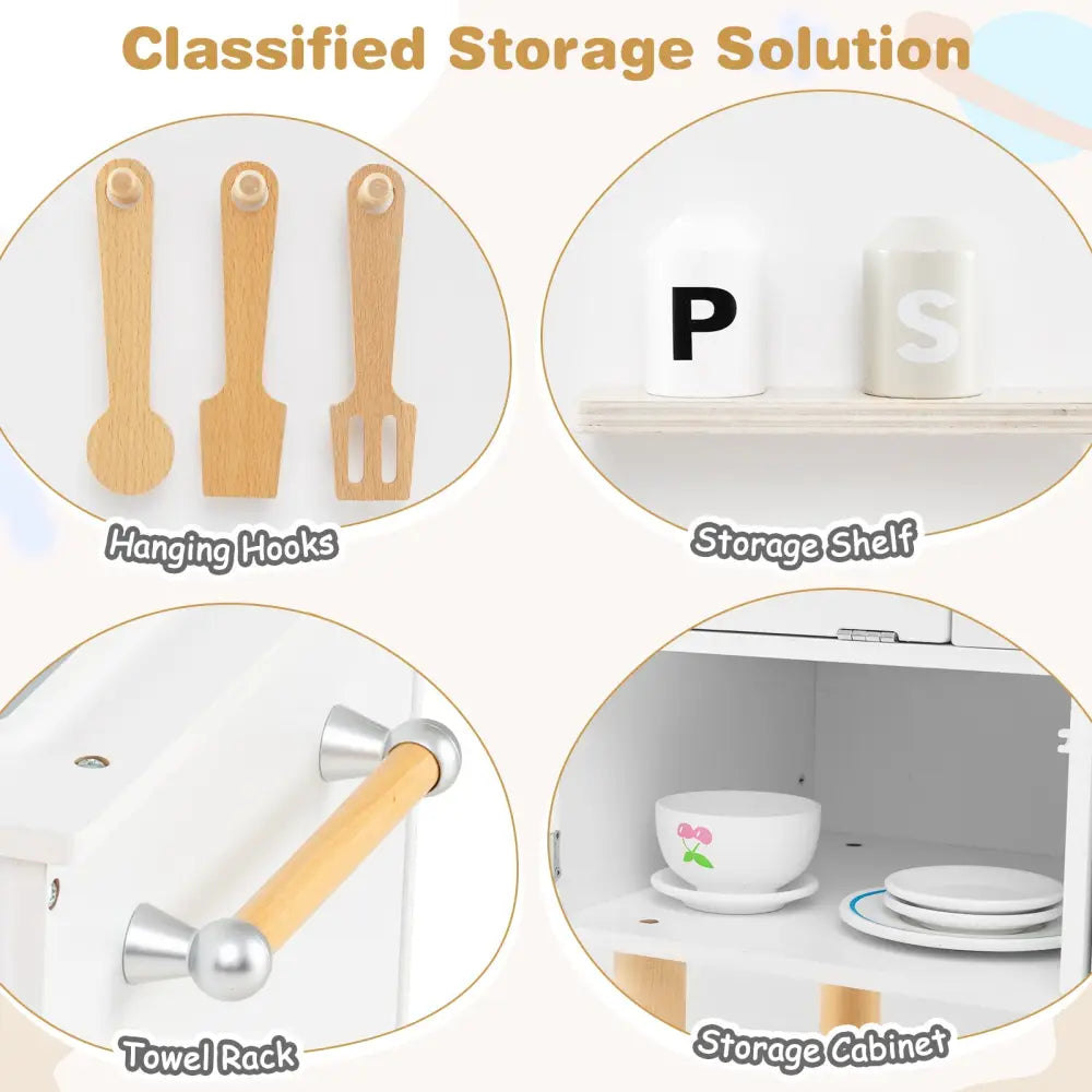 Play Kitchen for Kids Wooden Kitchen Playset with Stoves Faucet Sink Microwave and Oven-White - White - Play Kitchen