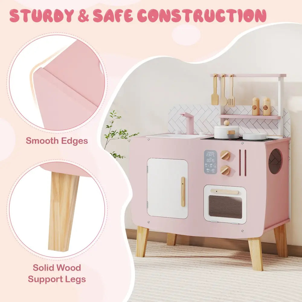 Play Kitchen for Kids Wooden Kitchen Playset with Stoves Sink Faucet and Oven - Play Kitchen Sets