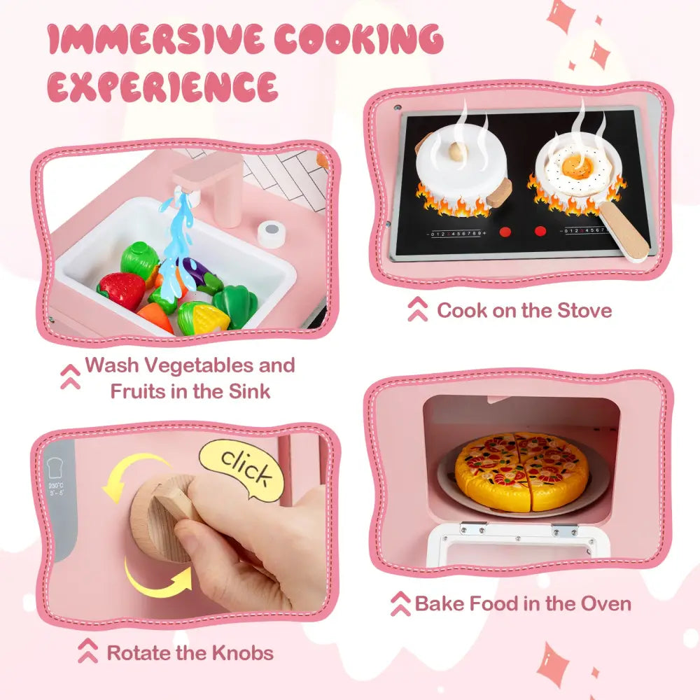 Play Kitchen for Kids Wooden Kitchen Playset with Stoves Sink Faucet and Oven - Play Kitchen Sets