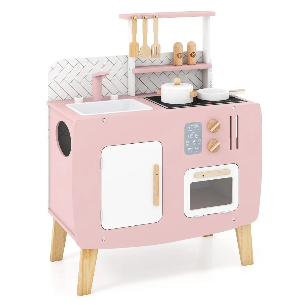 Play Kitchen for Kids Wooden Kitchen Playset with Stoves Sink Faucet and Oven - Play Kitchen Sets