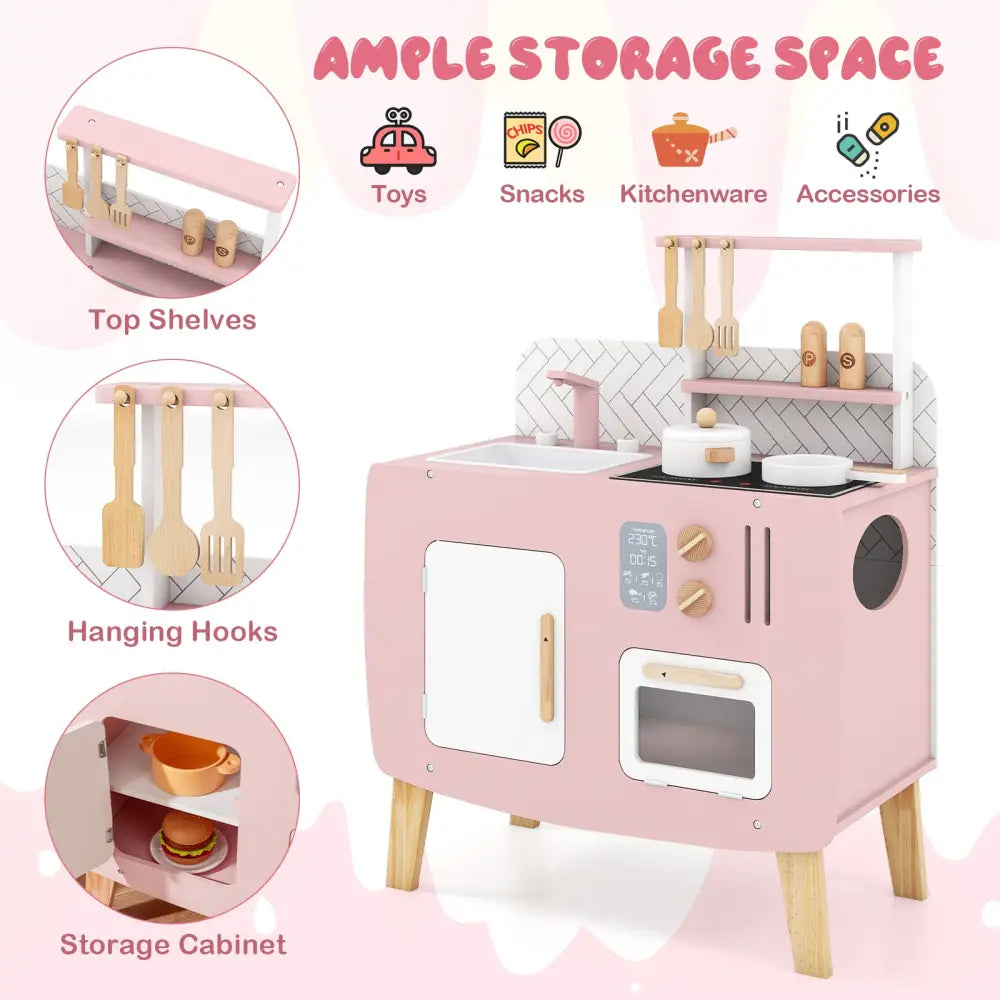 Play Kitchen for Kids Wooden Kitchen Playset with Stoves Sink Faucet and Oven - Play Kitchen Sets