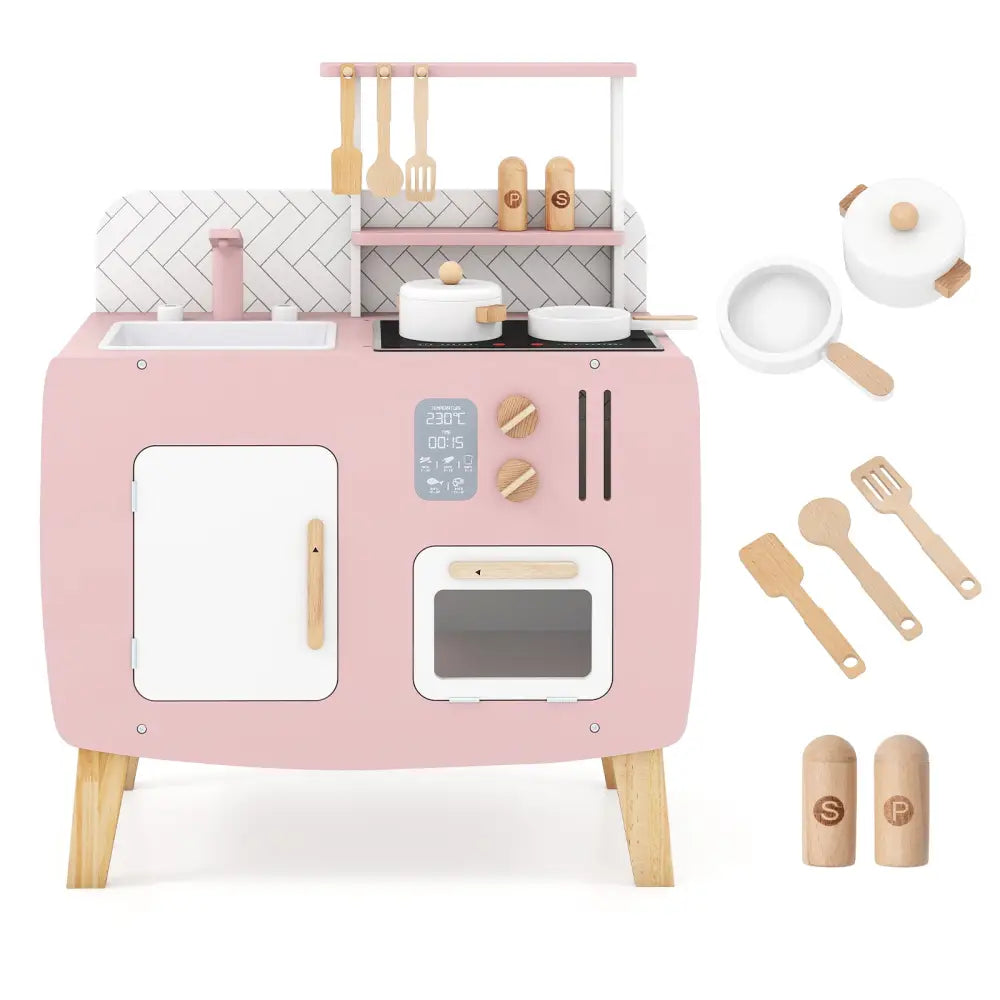 Play Kitchen for Kids Wooden Kitchen Playset with Stoves Sink Faucet and Oven - Play Kitchen Sets