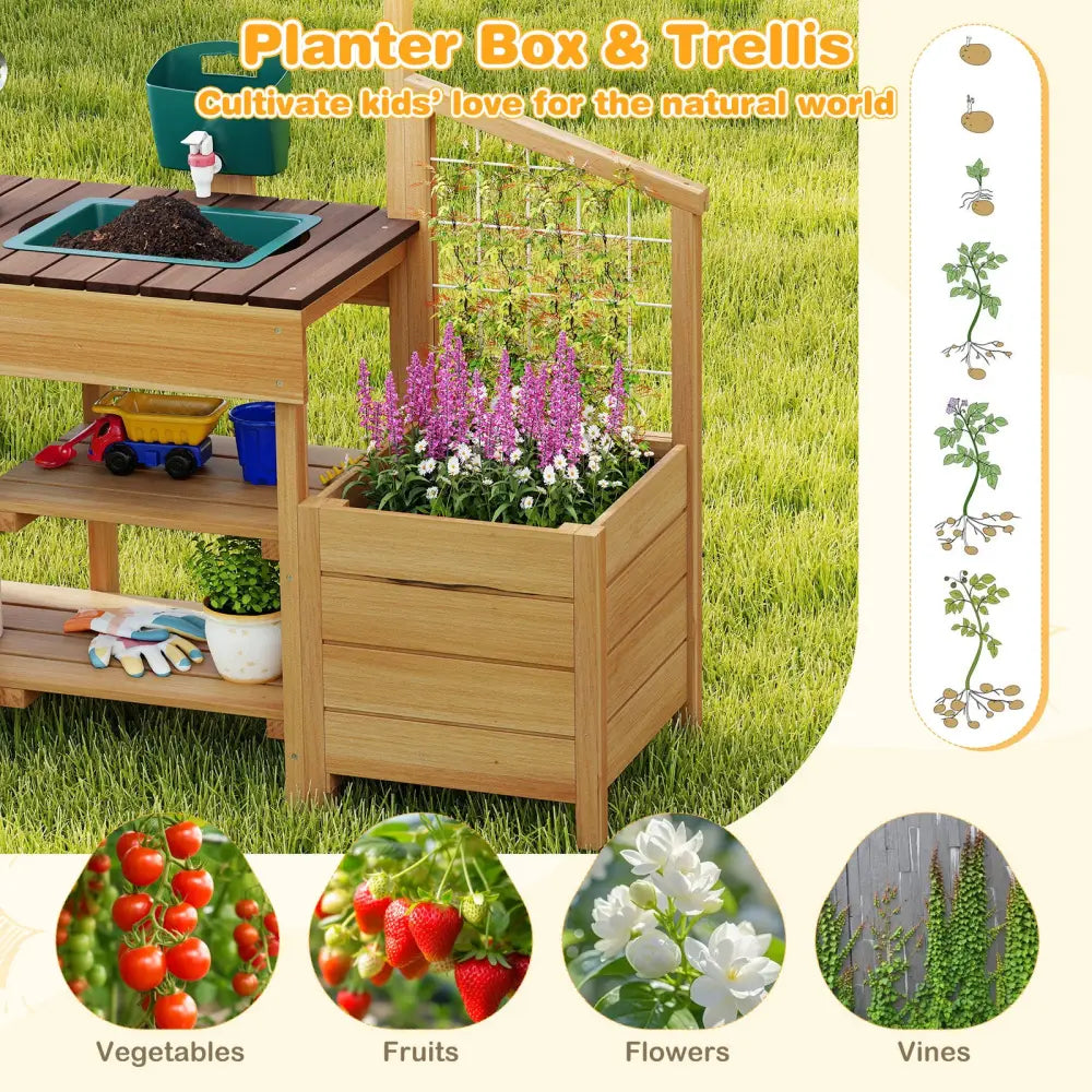 Play Kitchen for Kids Wooden Toy Kitchen Playset Pretend Mud Kitchen-Brown - Brown - Play Kitchen Sets