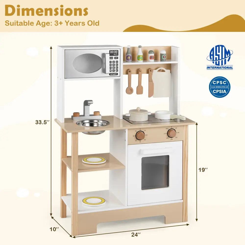 Play Kitchen Wooden Toy Kitchen Playset with Chalkboard Birthday Gift for Kids Aged 3 +-White - White - Play Kitchen