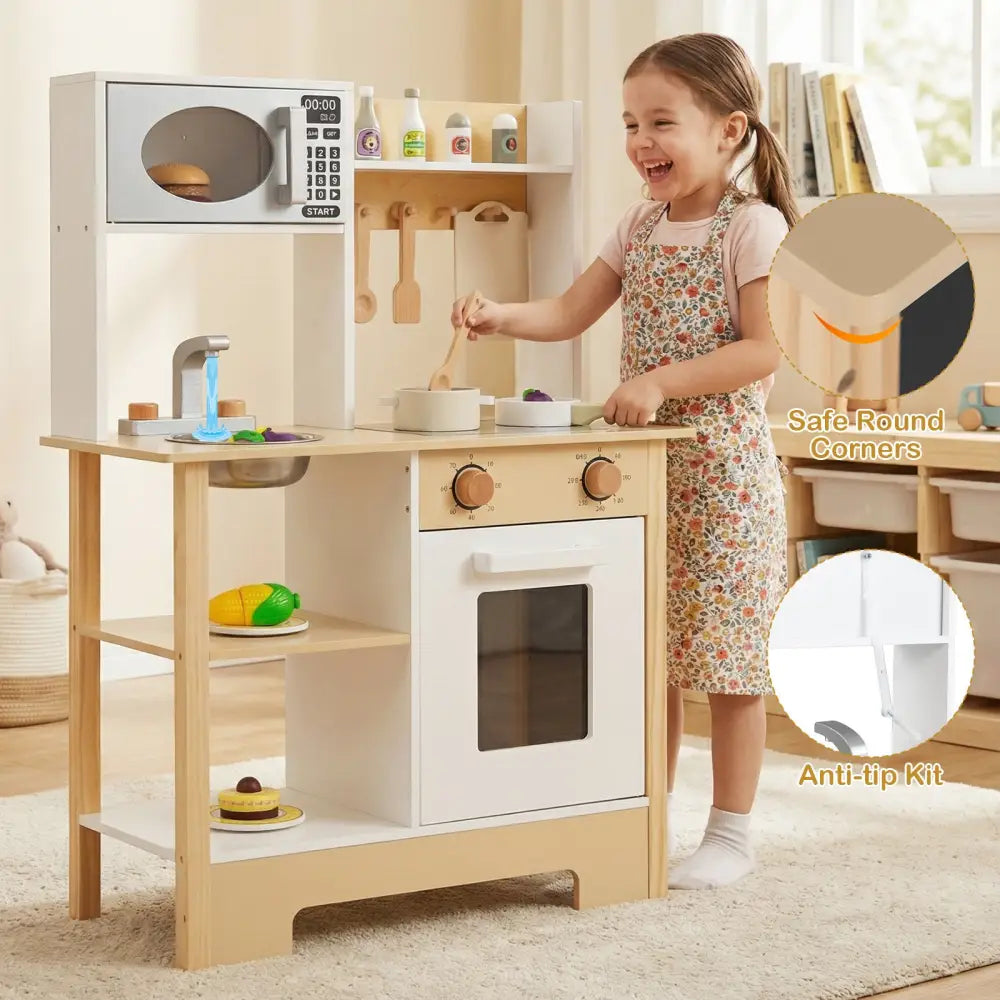 Play Kitchen Wooden Toy Kitchen Playset with Chalkboard Birthday Gift for Kids Aged 3 +-White - White - Play Kitchen