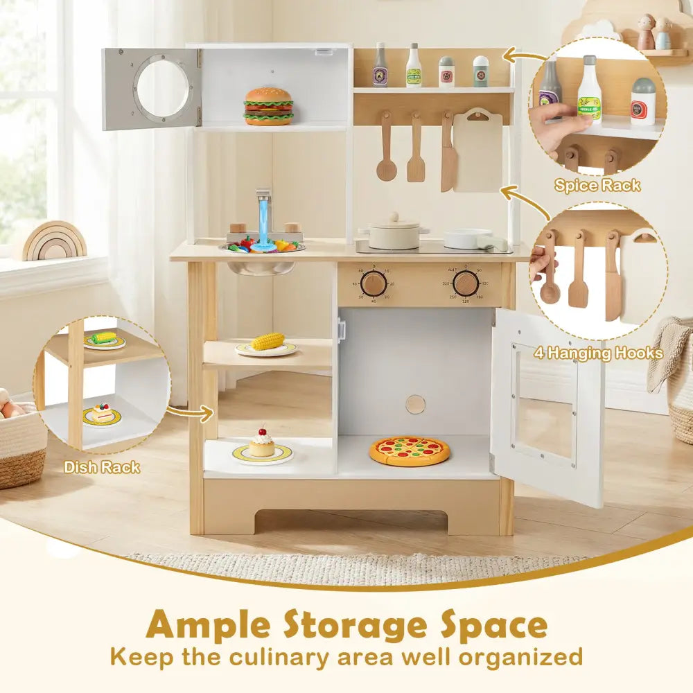 Play Kitchen Wooden Toy Kitchen Playset with Chalkboard Birthday Gift for Kids Aged 3 +-White - White - Play Kitchen