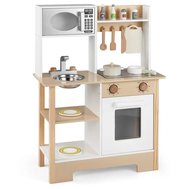 Play Kitchen Wooden Toy Kitchen Playset with Chalkboard Birthday Gift for Kids Aged 3 + - White - Oasis Home Essentials