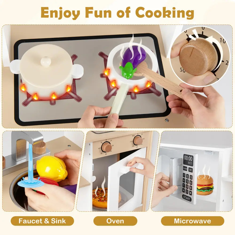 Play Kitchen Wooden Toy Kitchen Playset with Chalkboard Birthday Gift for Kids Aged 3 +-White - White - Play Kitchen