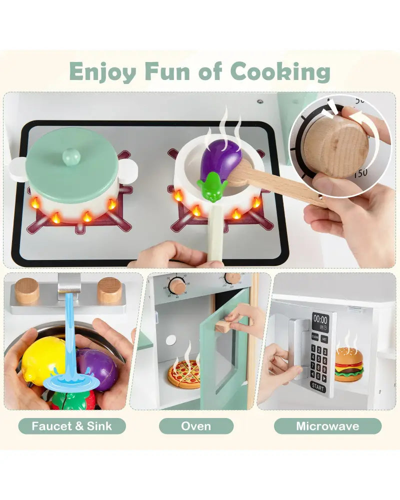 Play Kitchen Wooden Toy Kitchen Playset with Chalkboard Birthday Gift for Kids Aged 3 +-Green - Green - Play Kitchen
