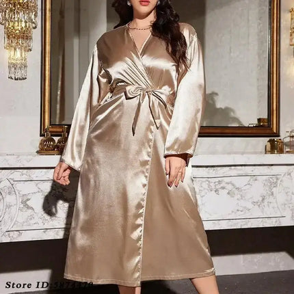 PLUS SIZE Women Long Bathrobe Nightdress Set Bride's Morning Gown Spring Summer Kimono Bathrobe Gown Sleepwear Chemise Nightgown - Oasis Home Essentials