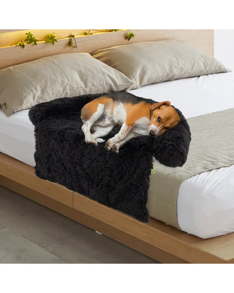 Plush Calming Dog Couch Bed with Anti-Slip Bottom-M - Black - Dog Supplies