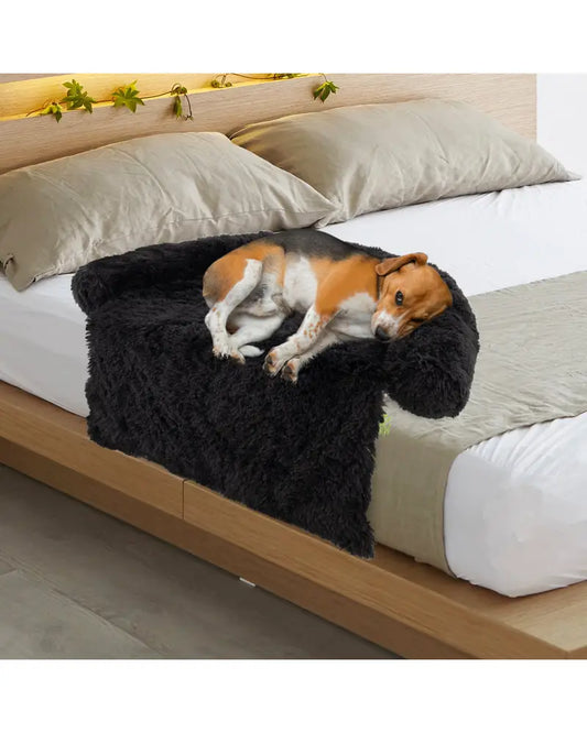 Plush Calming Dog Couch Bed with Anti-Slip Bottom-M - Black - Dog Supplies