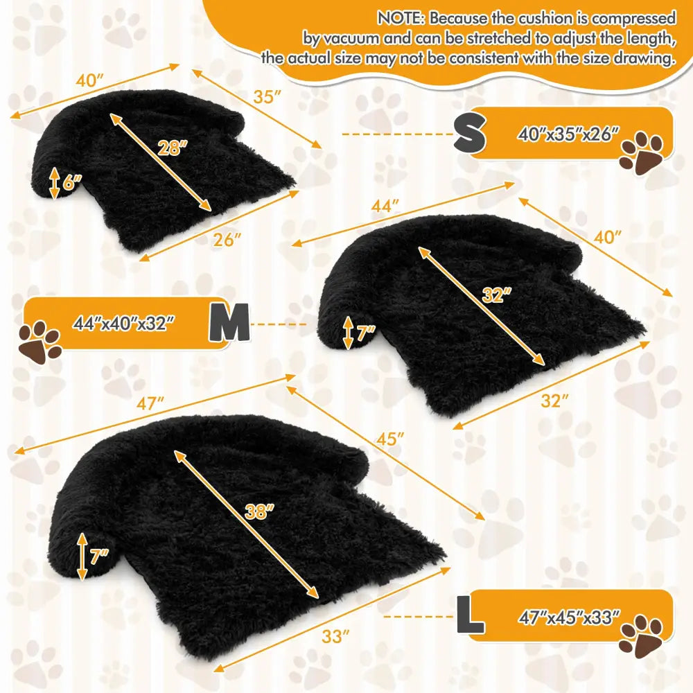 Plush Calming Dog Couch Bed with Anti-Slip Bottom-M - Black - Dog Supplies