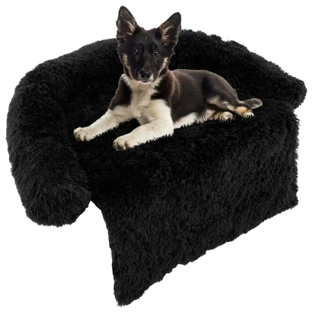 Plush Calming Dog Couch Bed with Anti-Slip Bottom-M - Black - Dog Supplies