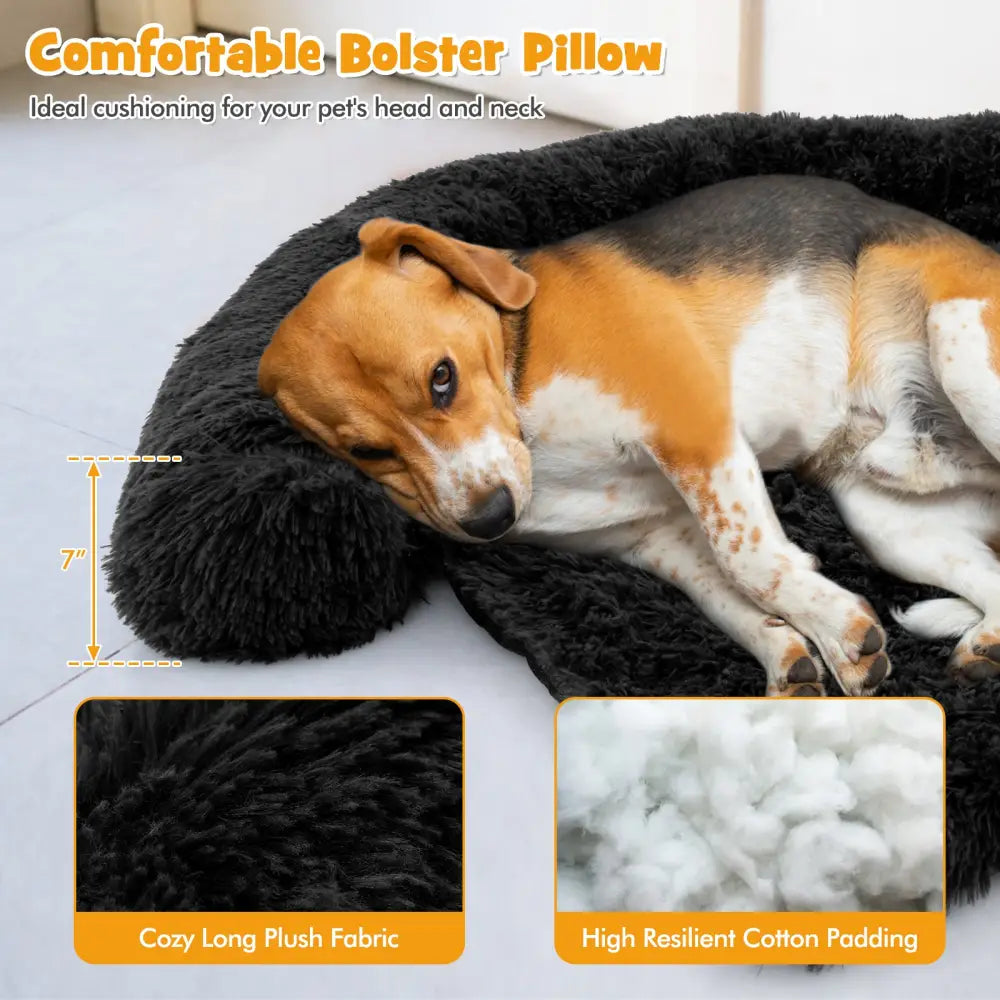 Plush Calming Dog Couch Bed with Anti-Slip Bottom-M - Black - Dog Supplies
