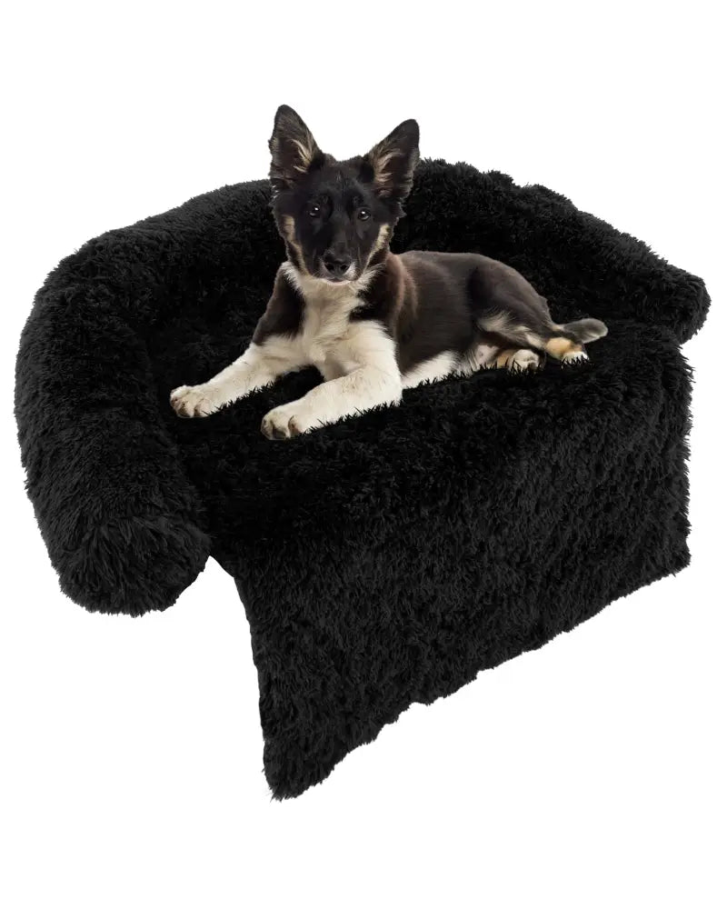 Plush Calming Dog Couch Bed with Anti-Slip Bottom-M - Black - Dog Supplies