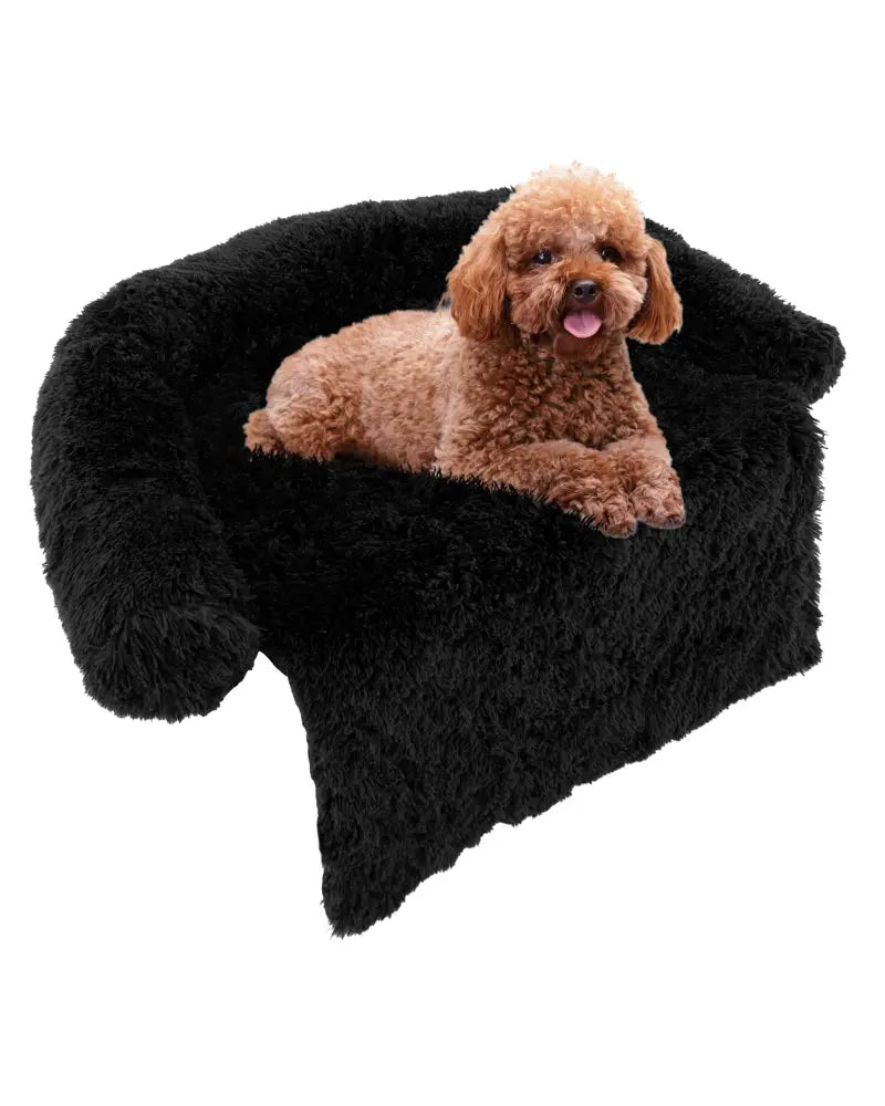 Plush Calming Dog Couch Bed with Anti-Slip Bottom-S - Black - Dog Supplies