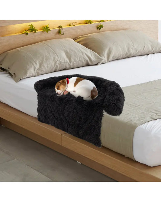 Plush Calming Dog Couch Bed with Anti-Slip Bottom-S - Black - Dog Supplies